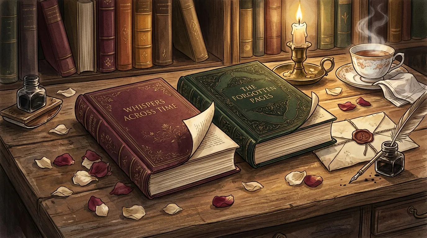 Livres anciens, chandelle allum&eacute;e et encrier sur bureau en bois