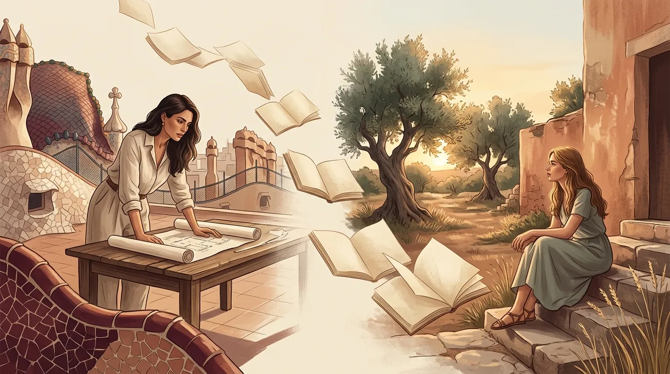 Deux femmes échangent histoires et livres magiques entre mondes