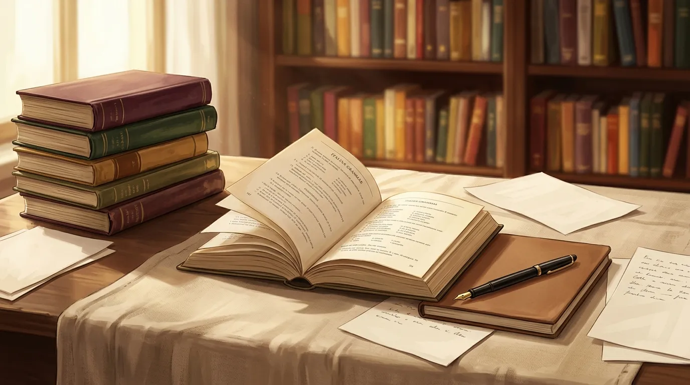 Livres ouverts et papiers sur bureau ancien