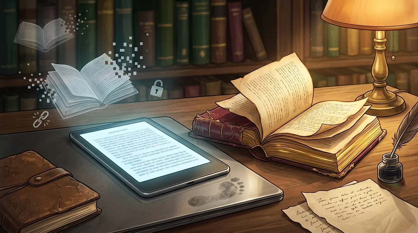 Bureau d'&eacute;crivain avec tablette, livres anciens et plume